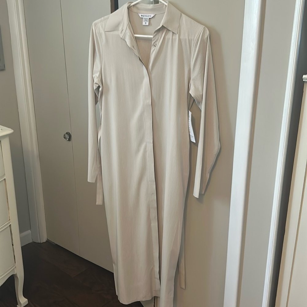 Athleta Button-Front Midi Dress XS - New With Tags - Sand/Beige